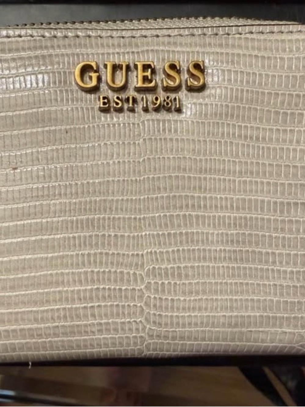 GUESS Cream Textured Wallet - Elegant Neutral Style